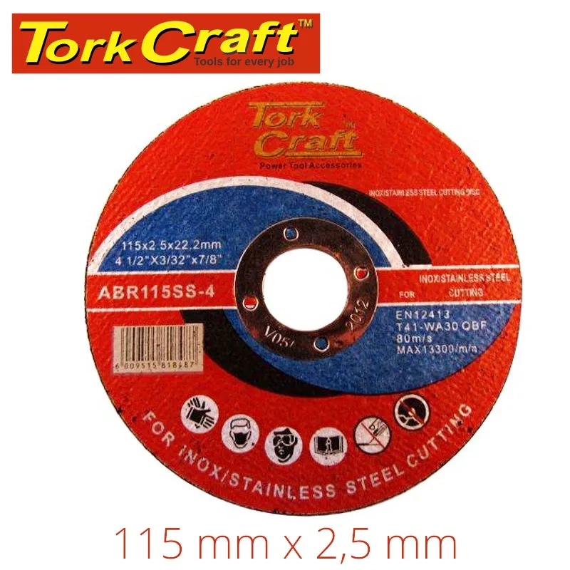 TORK CRAFT CUTTING DISC STAINLESS STEEL 115 x 2.5 x 22.22MM ABR115SS-4