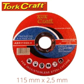 TORK CRAFT CUTTING DISC STAINLESS STEEL 115 x 2.5 x 22.22MM ABR115SS-4