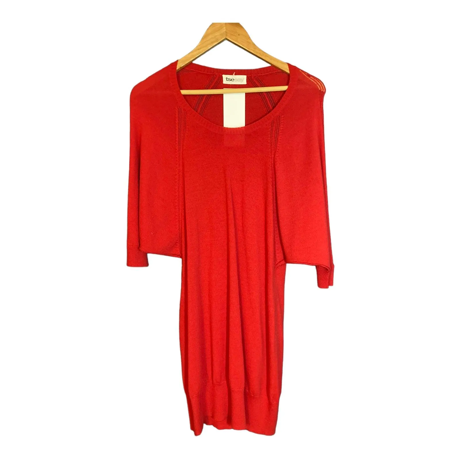 Tsesay Wool Red Dress Top 3/4 Batwing Sleeve UK Size Small