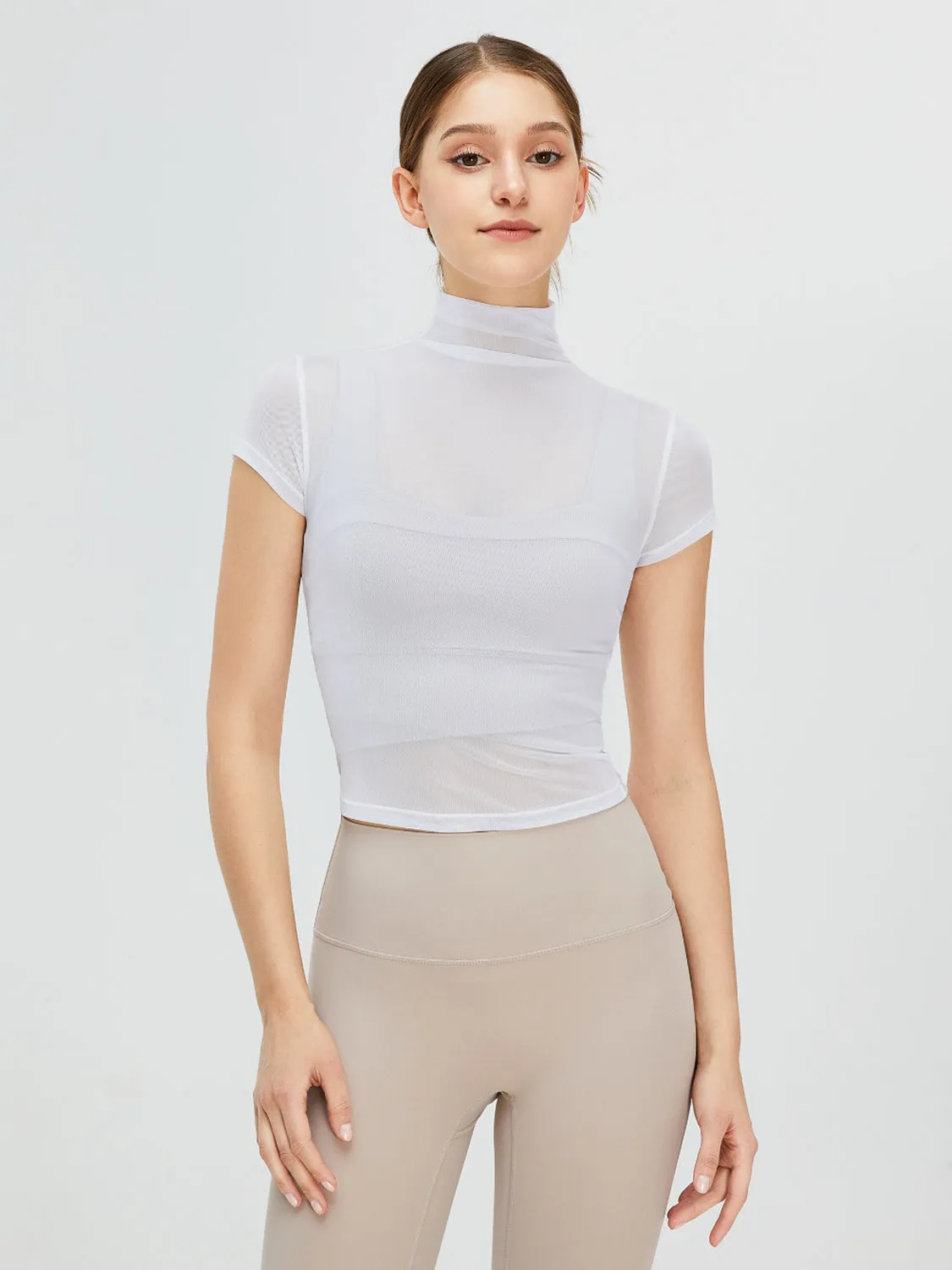 Turtleneck Cap Sleeve Active T-Shirt