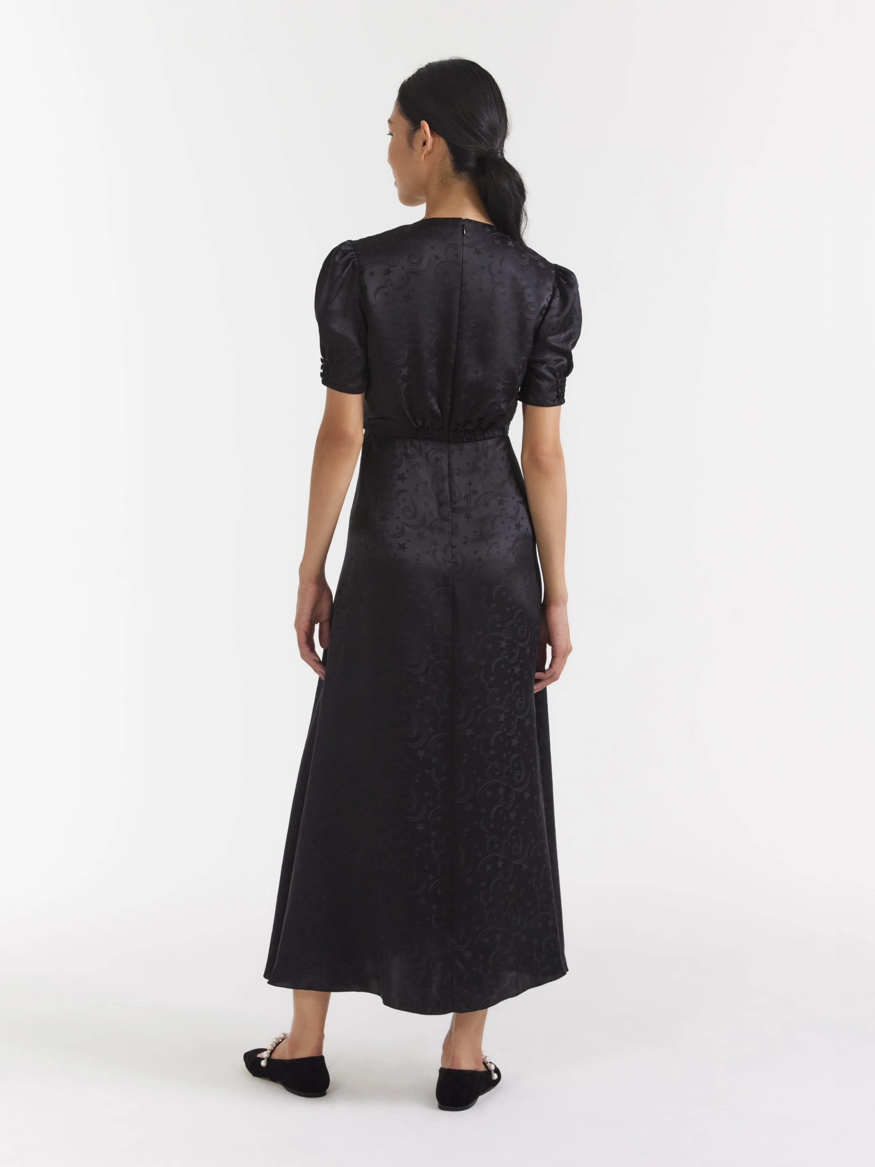 Venyx Lea Long Dress in Black Moonbeam Embroidery