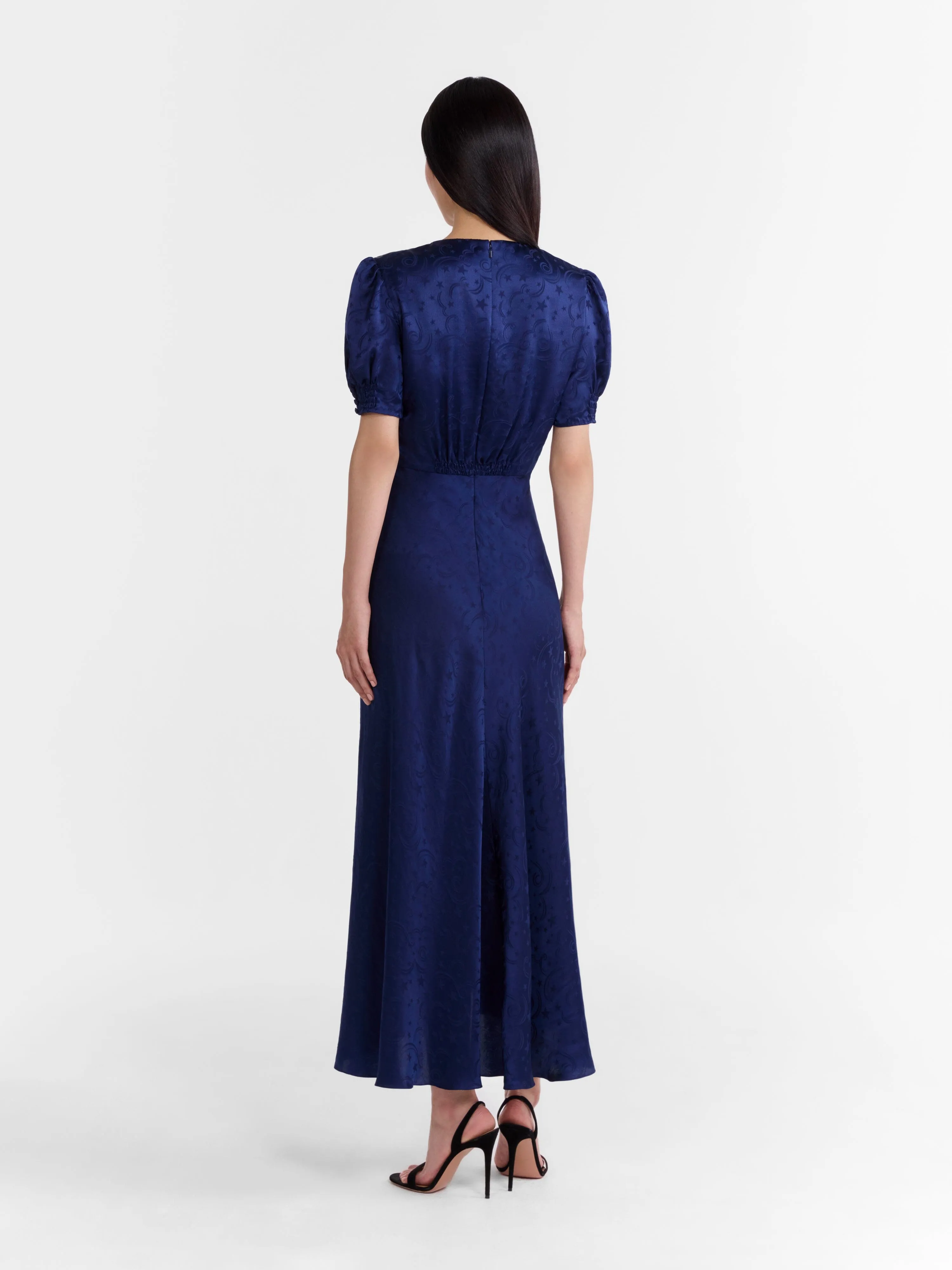 Venyx Lea Long Dress in Navy Astro Embroidered