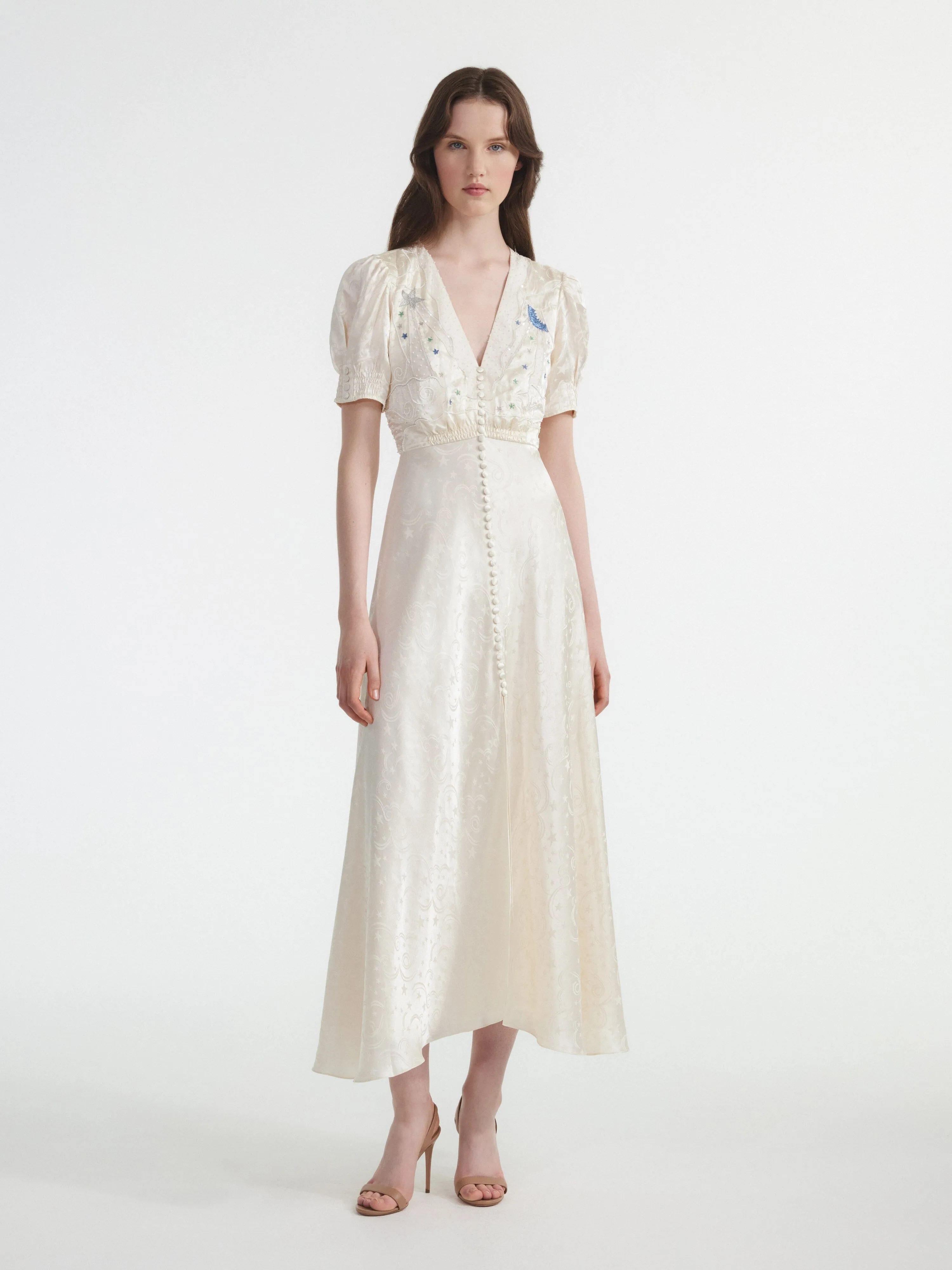 Venyx Lea Long Dress in Tusk Moonbeam Embroidery