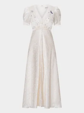 Venyx Lea Long Dress in Tusk Moonbeam Embroidery