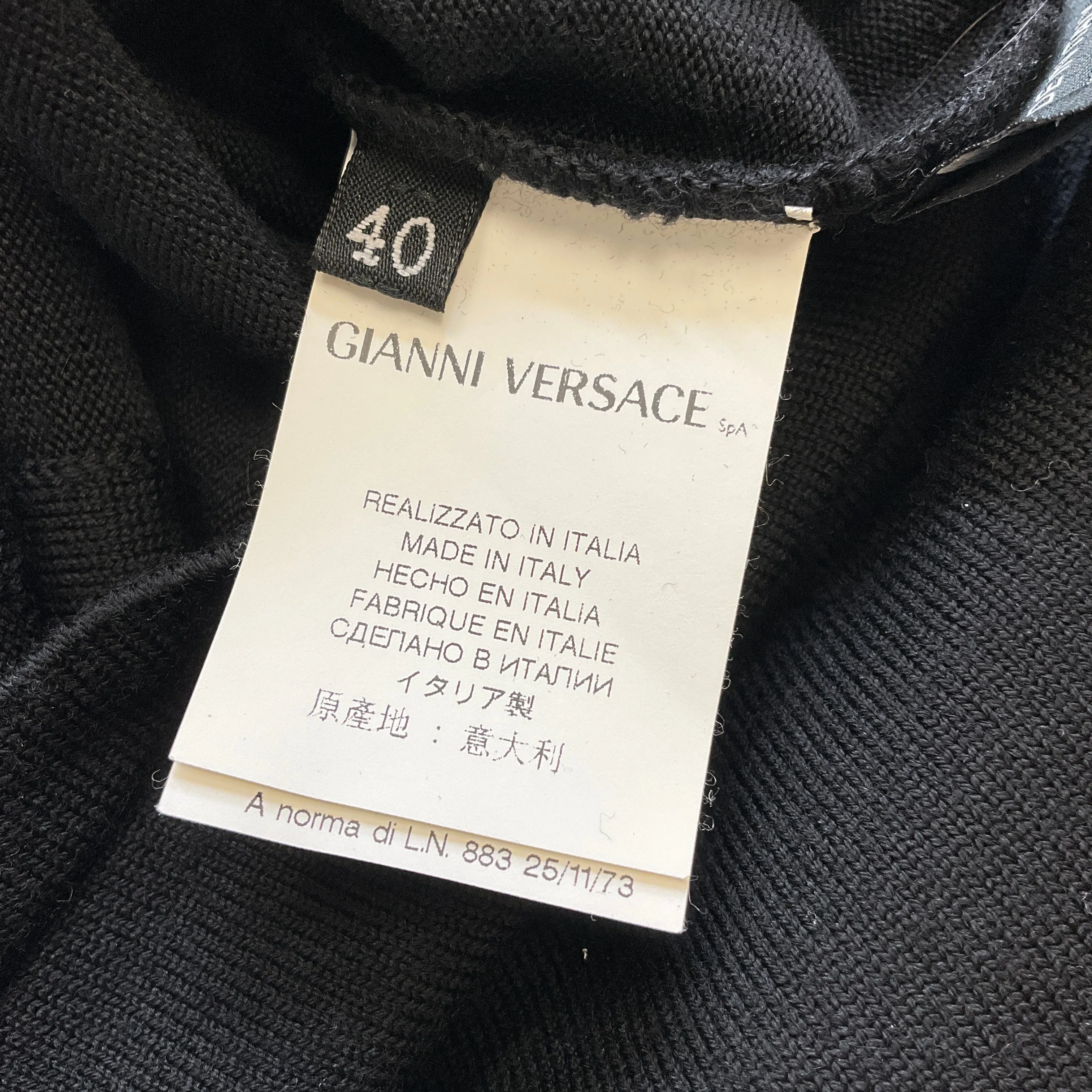 Versace Black 2008 Short Sleeved Wool Knit Dress