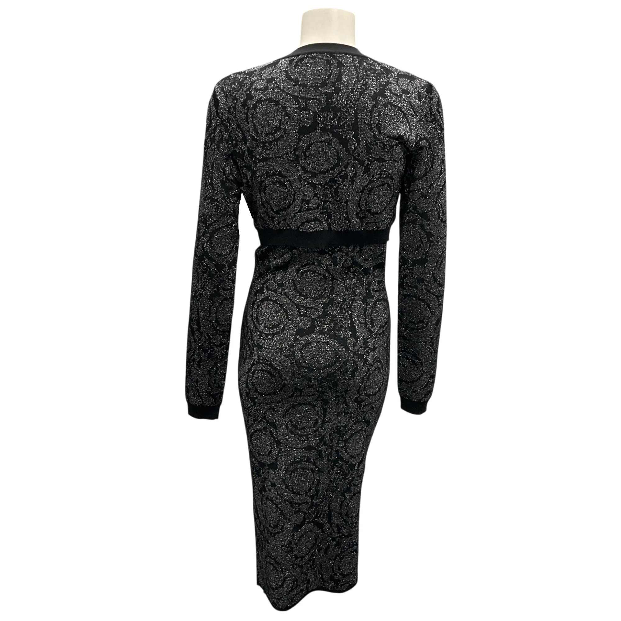 Versace Black / Silver Metallic 2023 Lurex Knit Cardigan and Dress Set