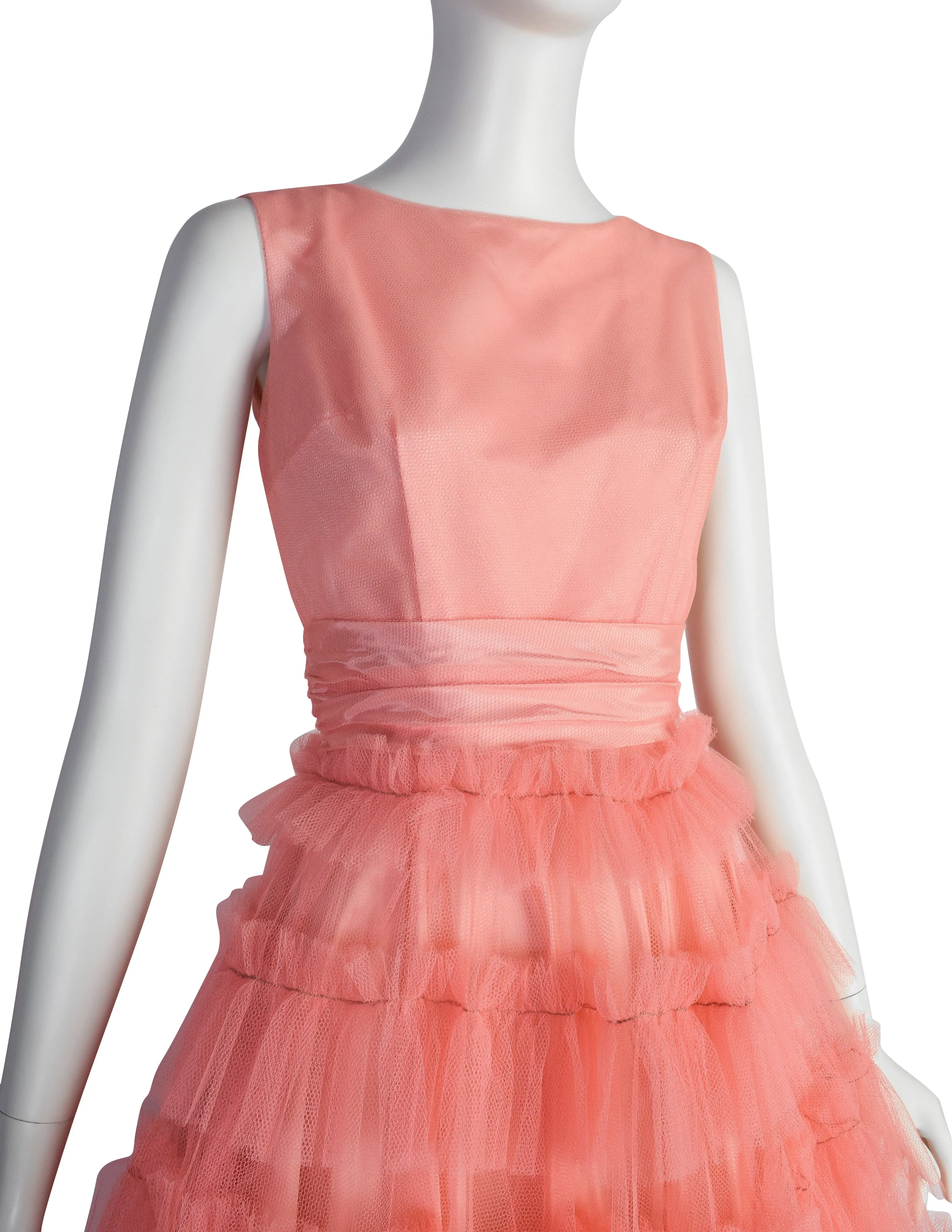 Vintage 1950s Pink Layered Mesh Tulle Tiered Cupcake Party Dress