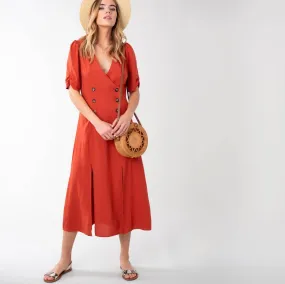 Vintage Front Slit Button Down Midi Dress