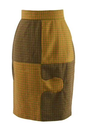 Vintage Jigsaw Pattern Wool Midi Skirt, 1980s