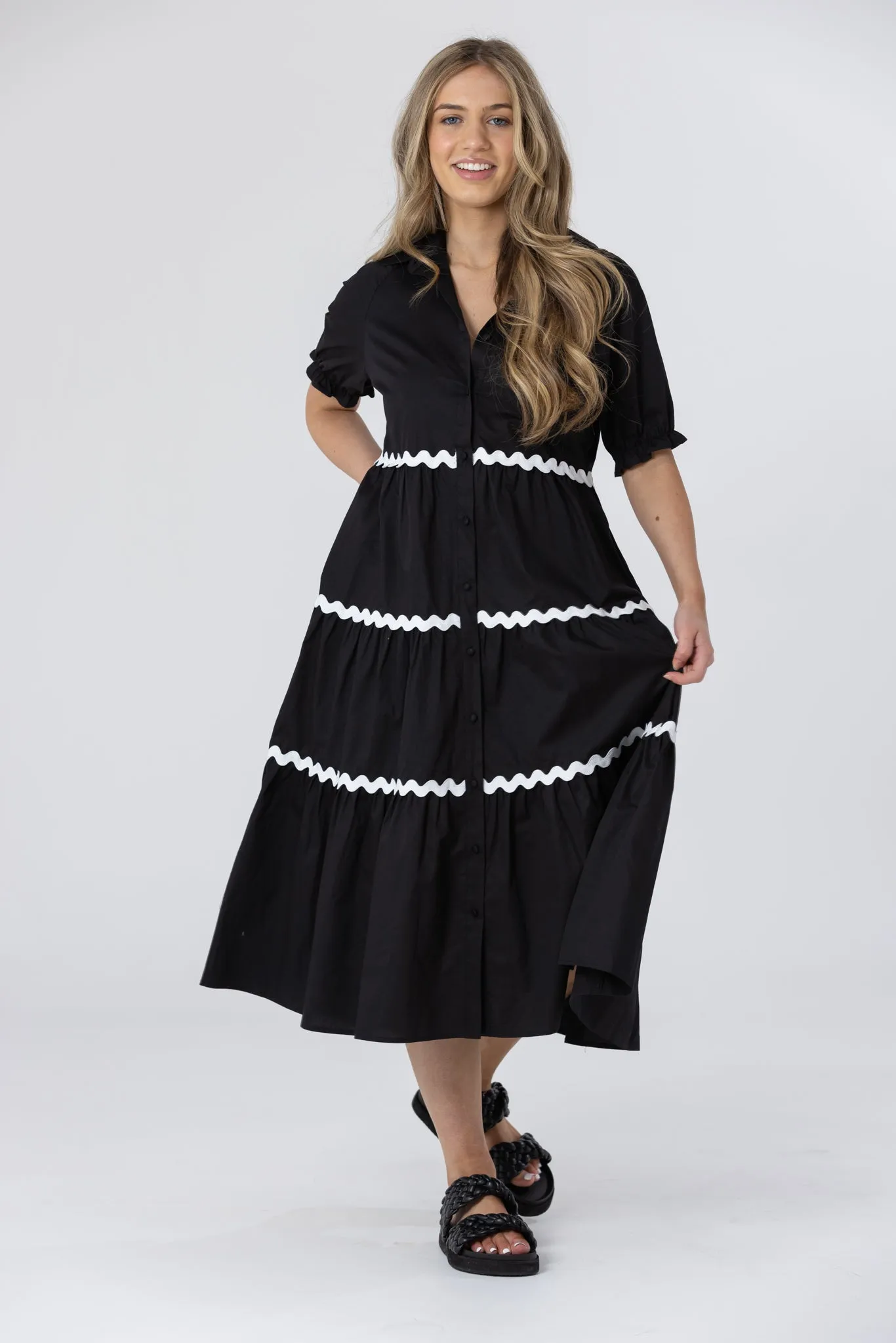 WHITNEY MIDI DRESS - Black/White