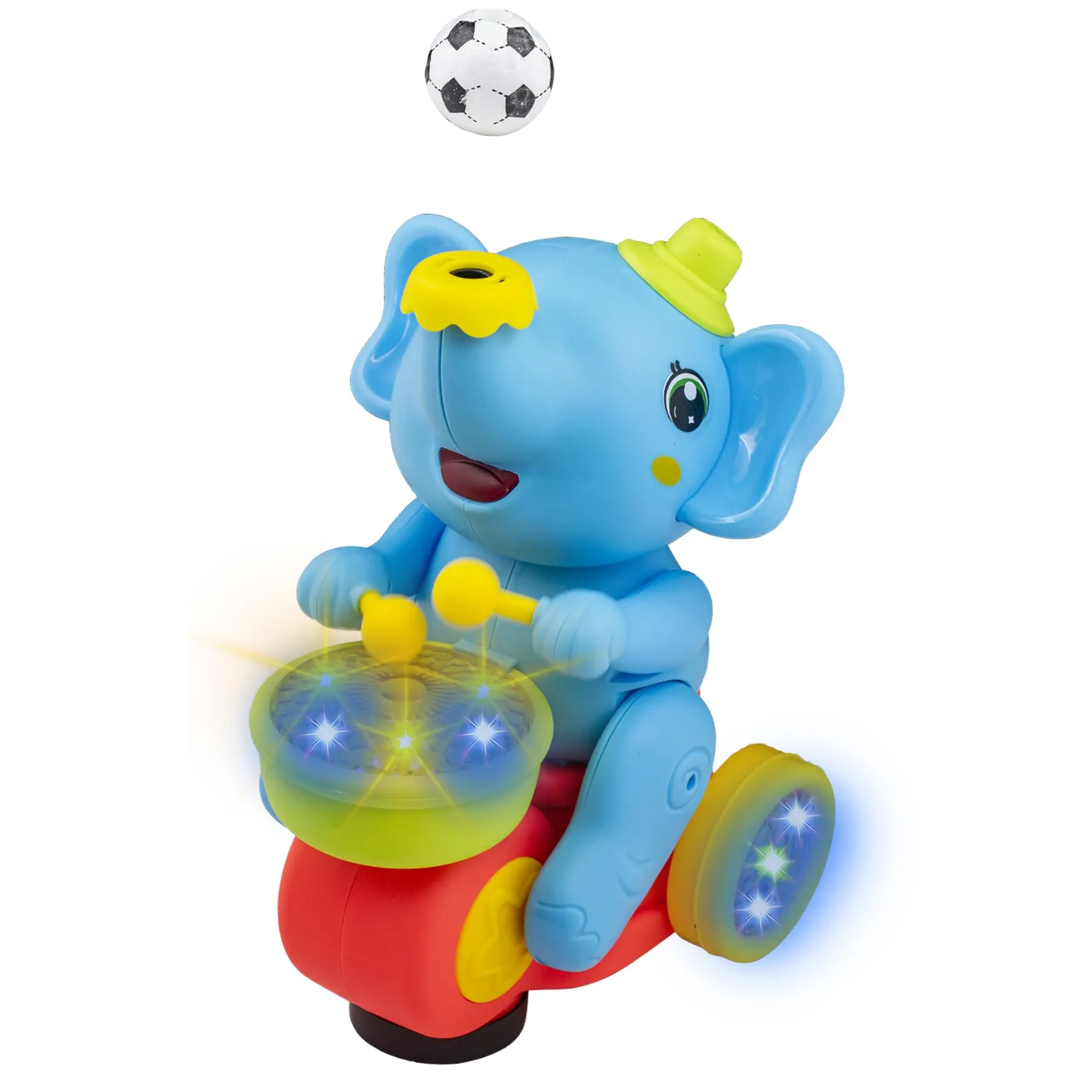 WISHKEY Plastic Bump and Go Toy for Kids, Ball Levitation Elephant Toy with Lights and Music, Battery Operated Musical Toy for Toddlers, Assorted, 4  Years (Pack of 1)