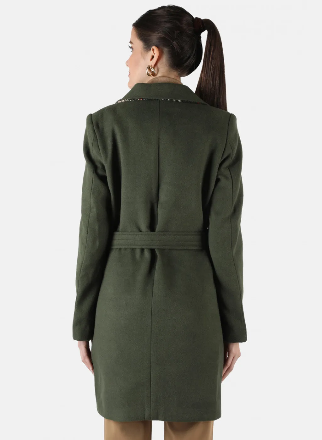 Women Olive Solid Coat