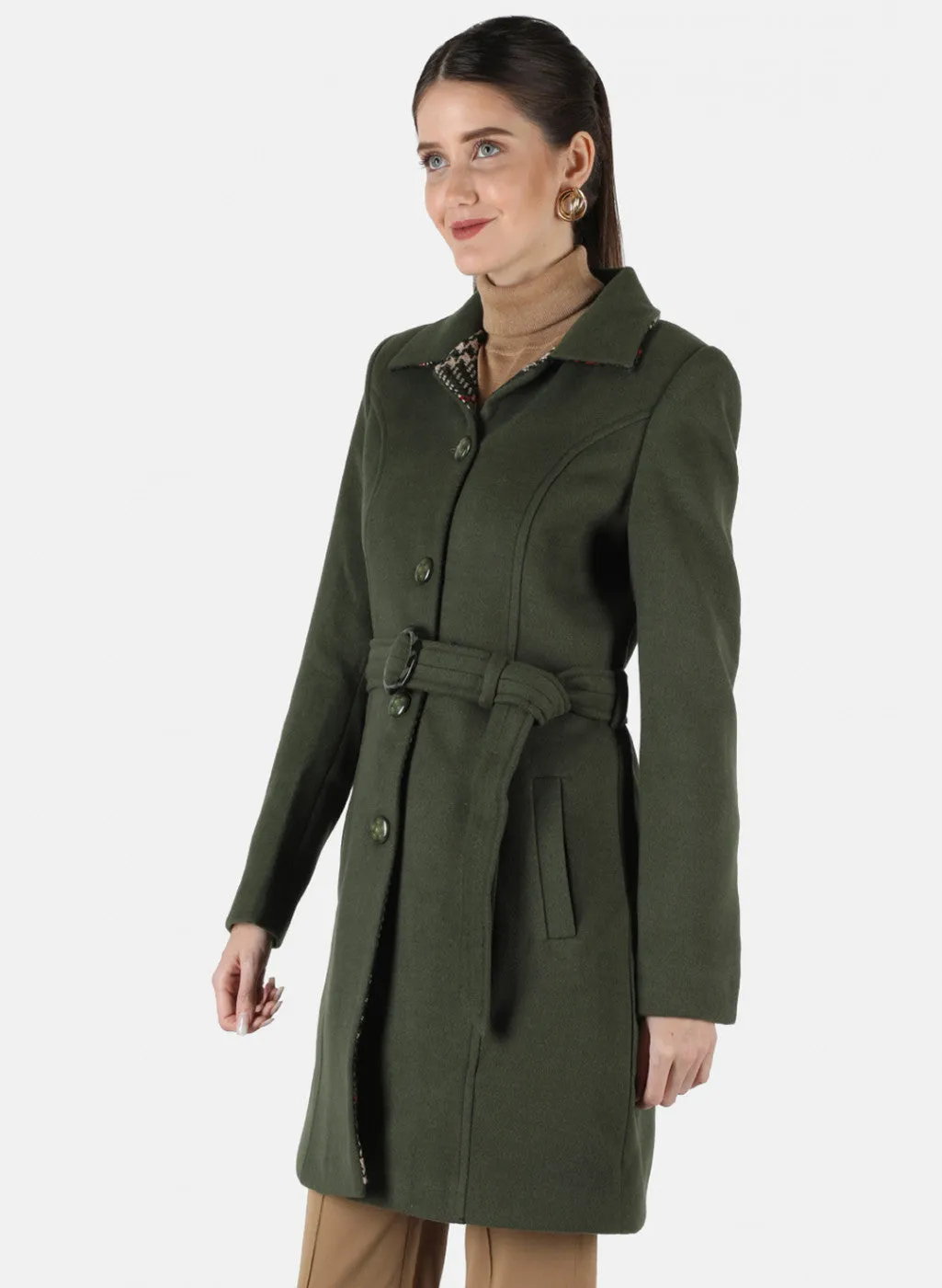 Women Olive Solid Coat