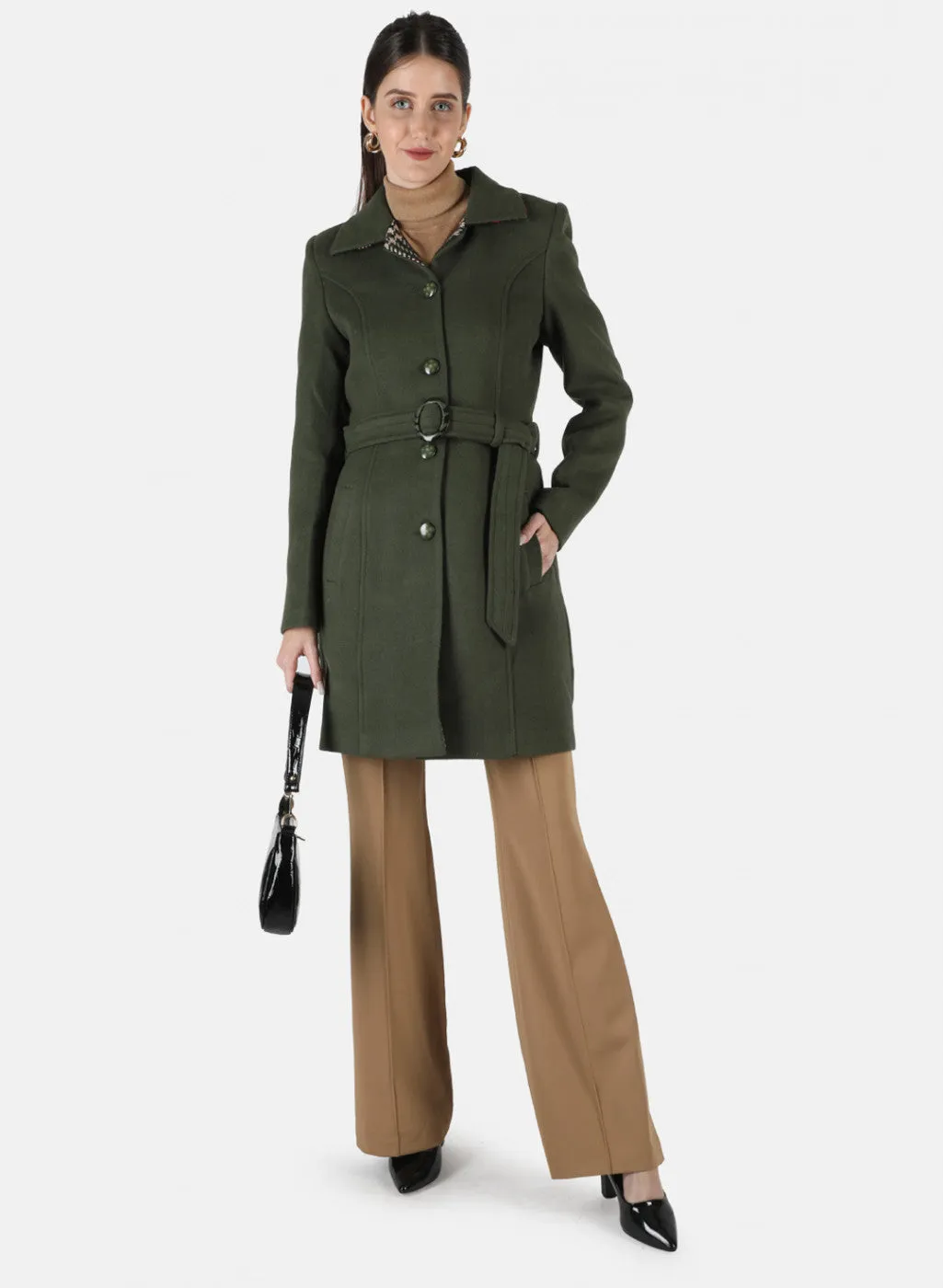 Women Olive Solid Coat