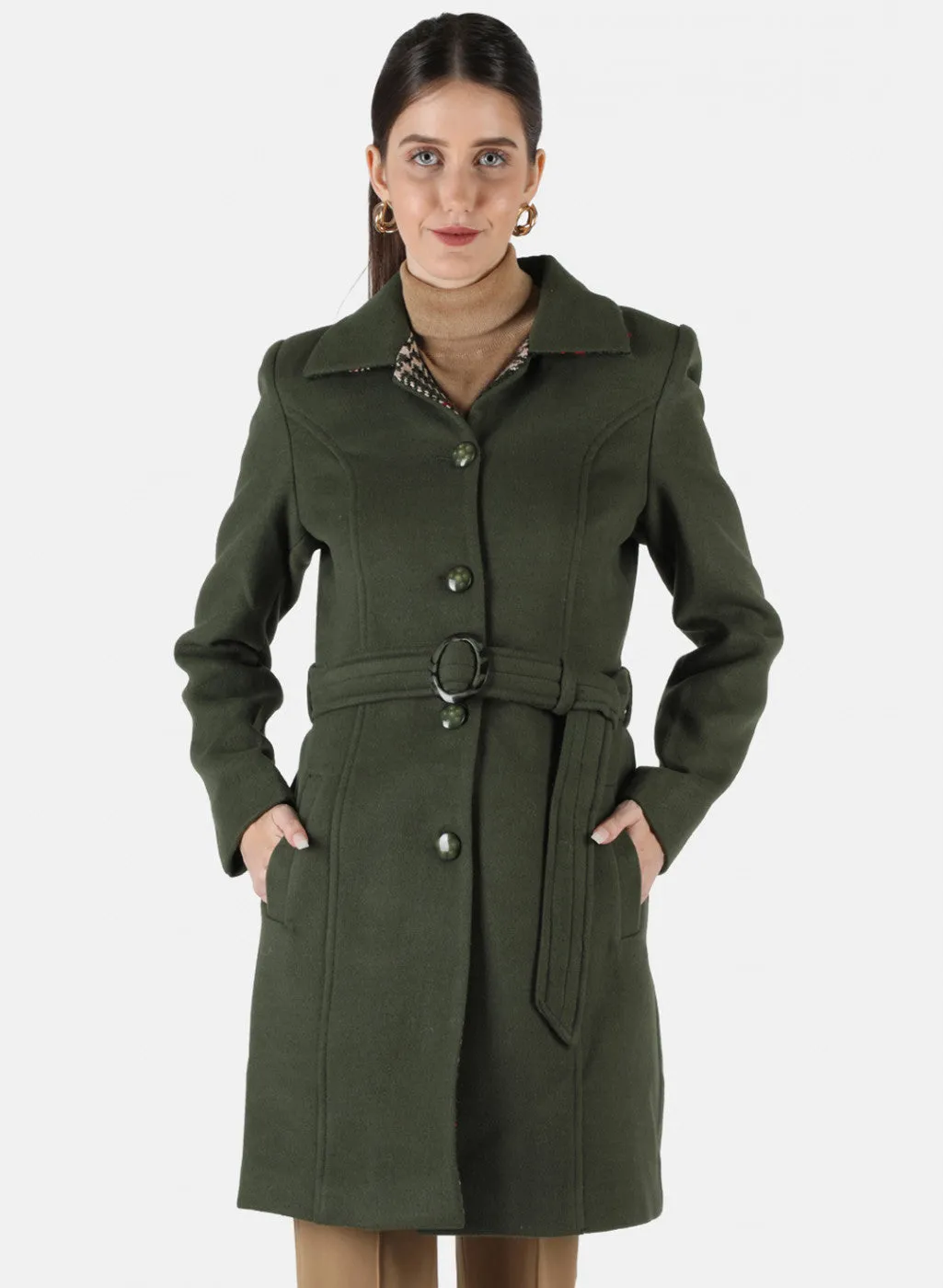 Women Olive Solid Coat