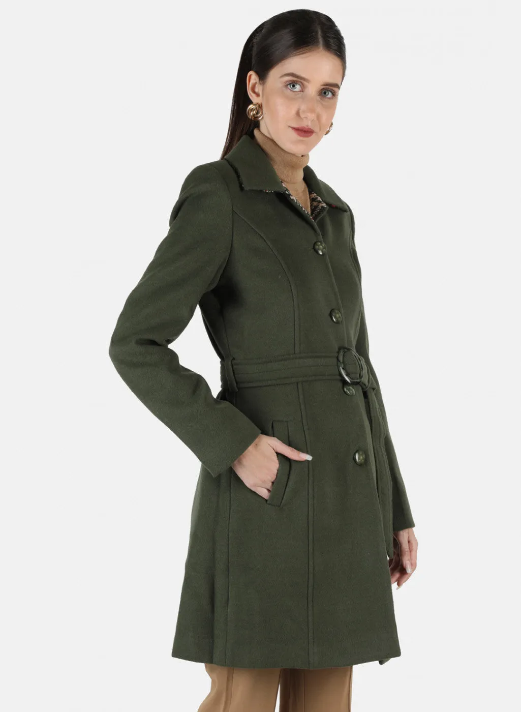 Women Olive Solid Coat