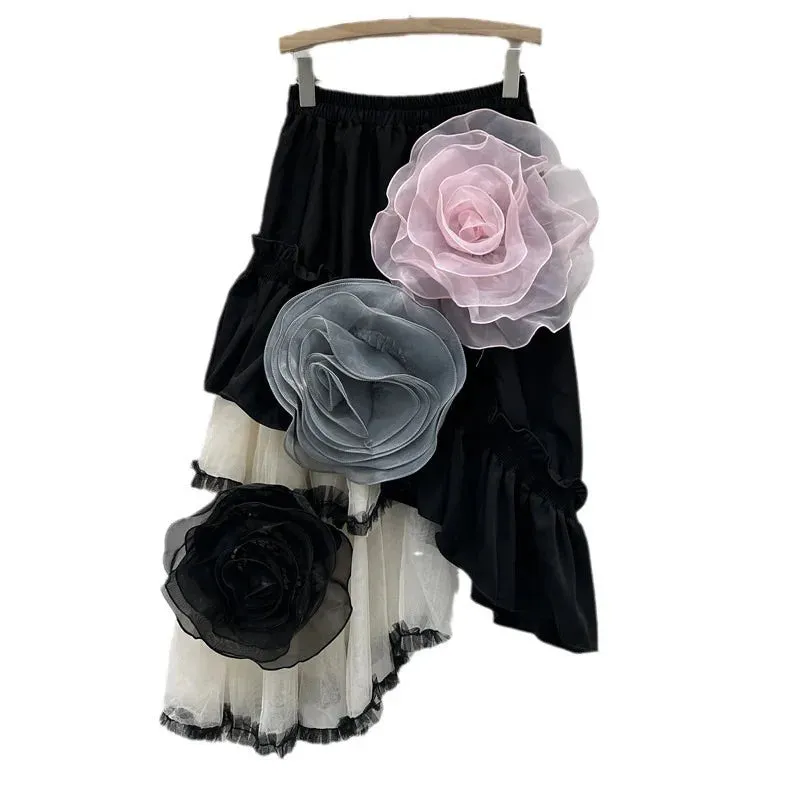 Women's Luxe Floral Appliqué Asymmetric Skirt