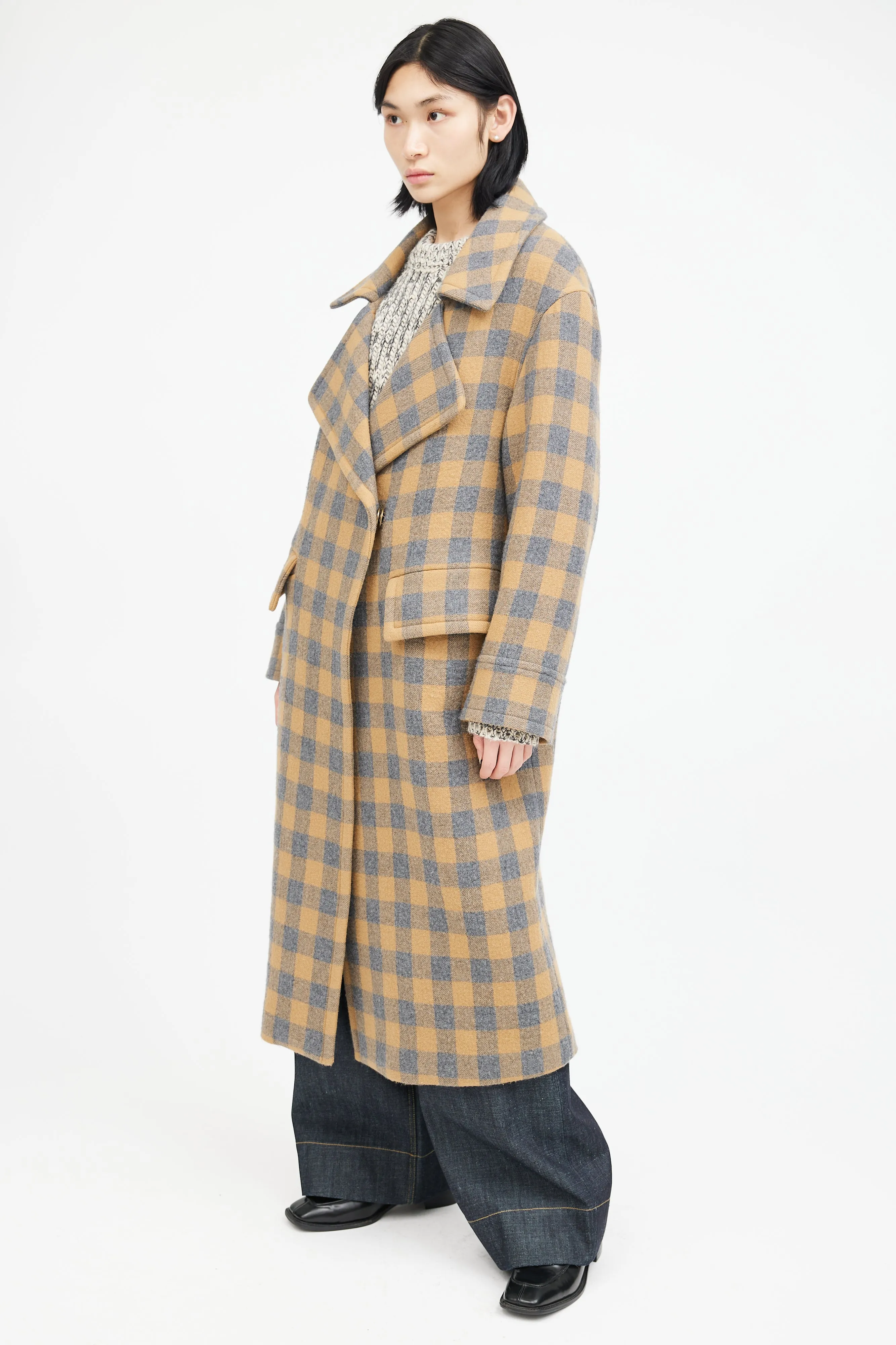 Yellow & Grey Wool Plaid Coat