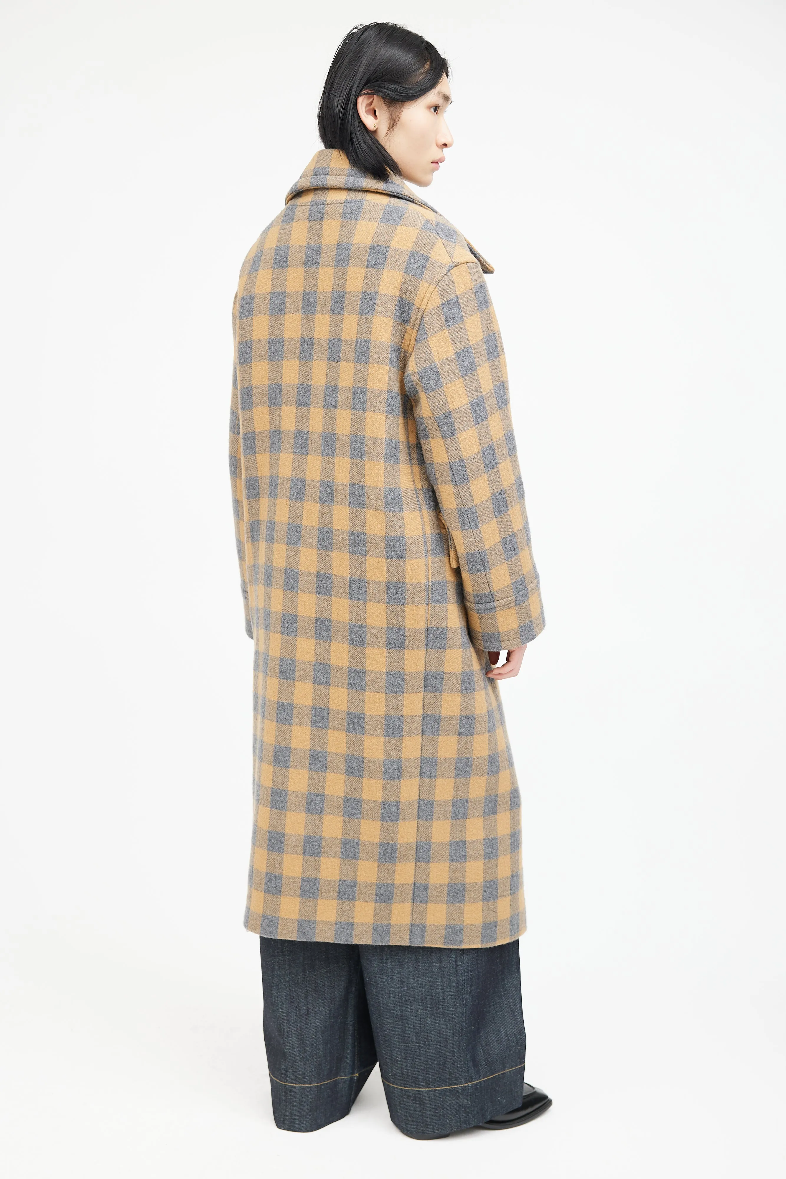 Yellow & Grey Wool Plaid Coat