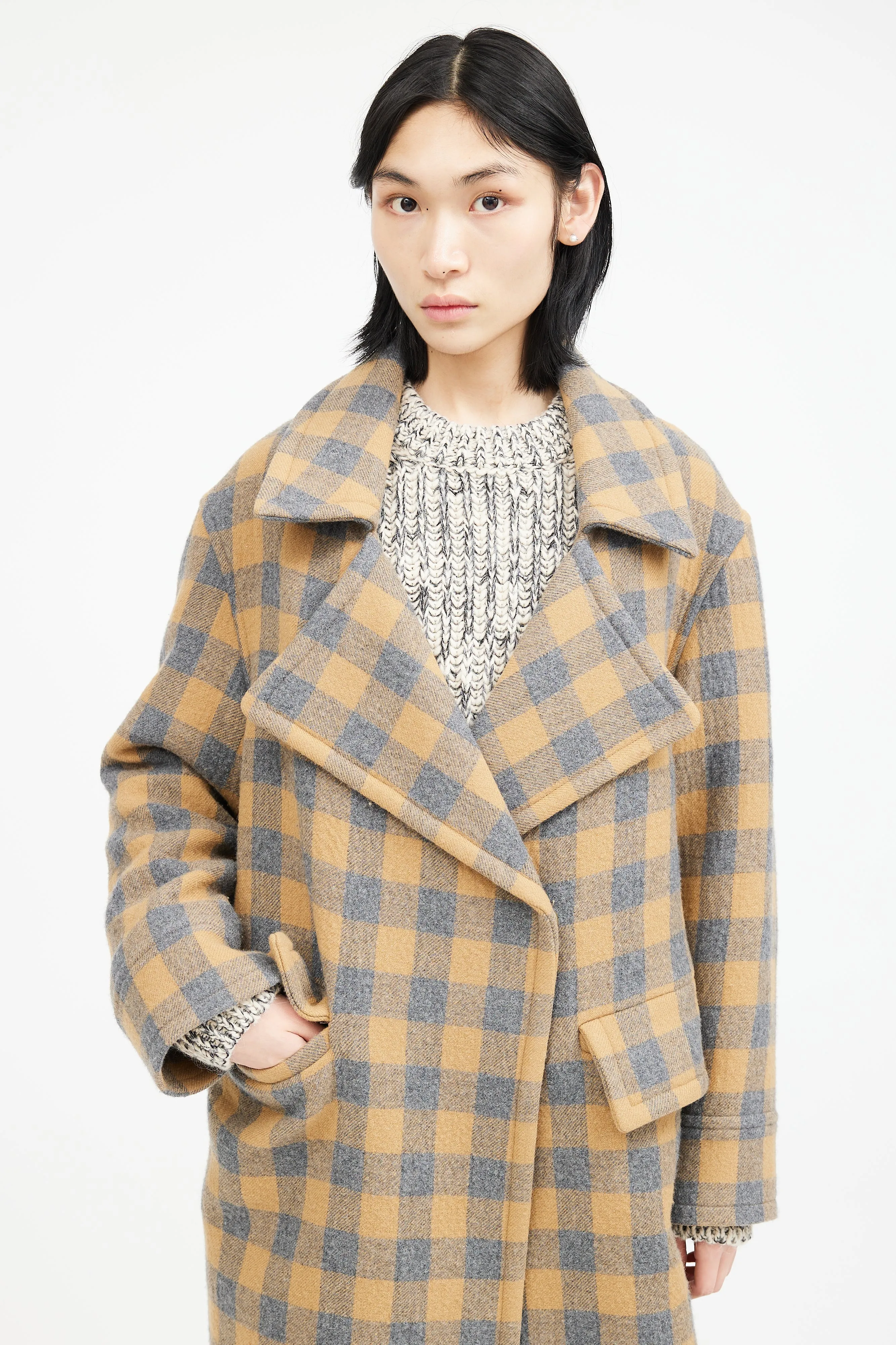 Yellow & Grey Wool Plaid Coat