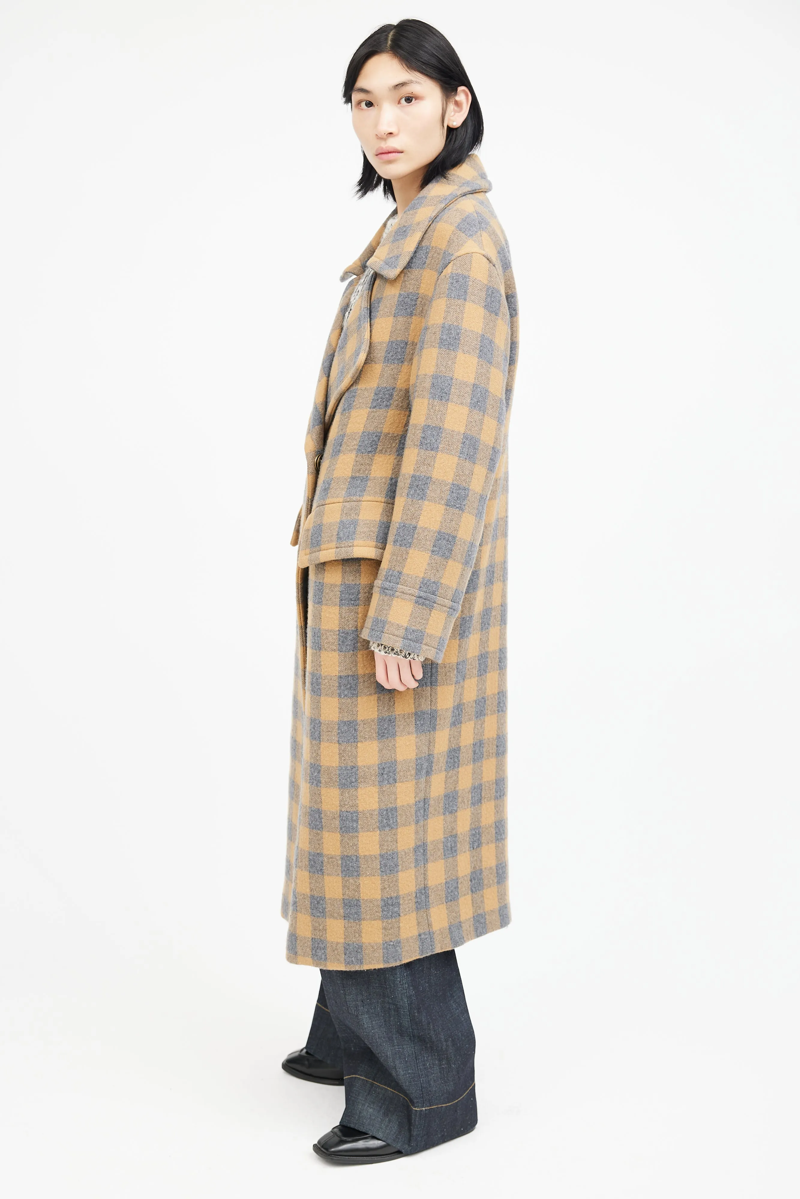 Yellow & Grey Wool Plaid Coat