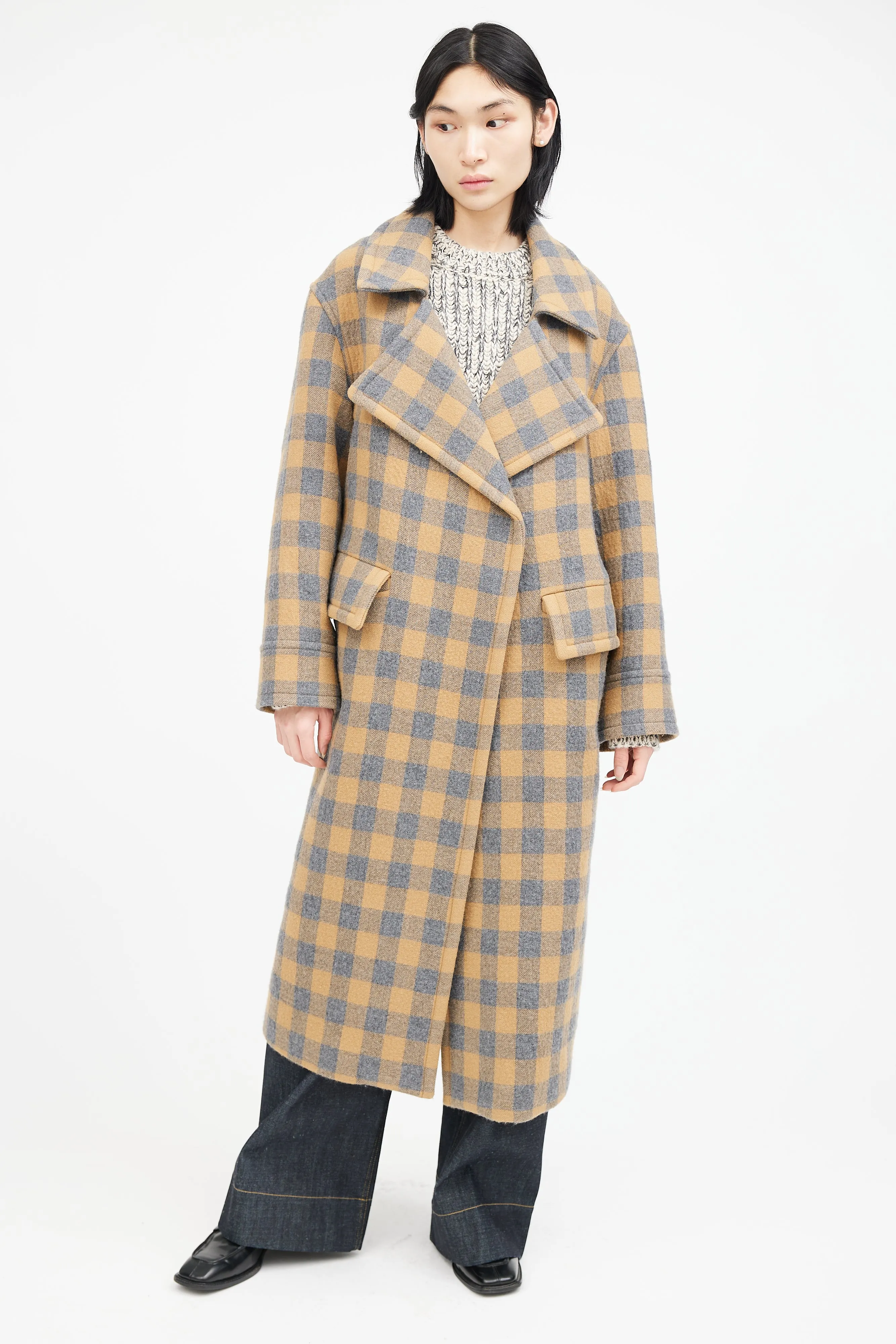 Yellow & Grey Wool Plaid Coat