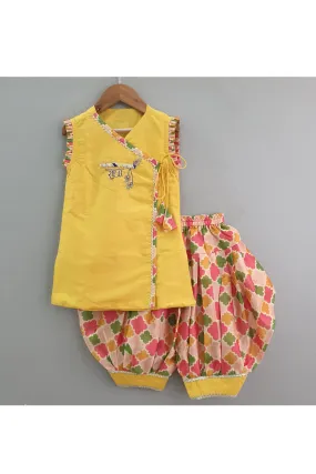 Yellow Radha embroidered angrakha kurta and balloon salwar