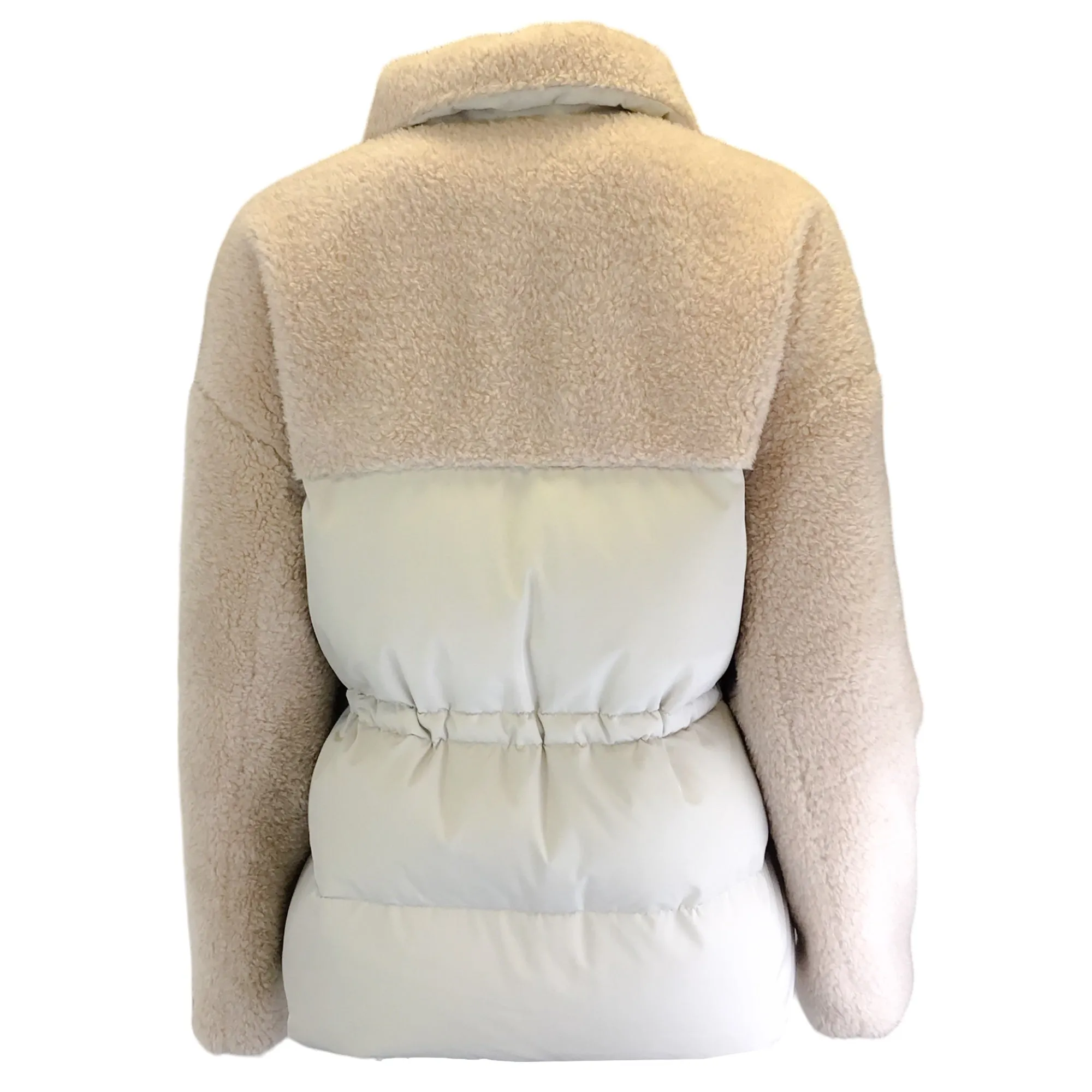 Yves Salomon Meteo Beige Paneled Shearling Puffer Jacket