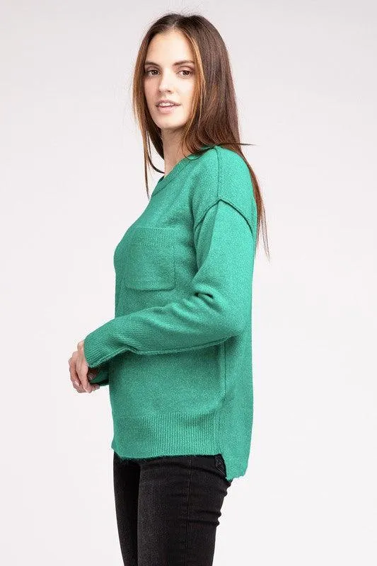 Zenana Hi-Low Hem Round Neck Sweater